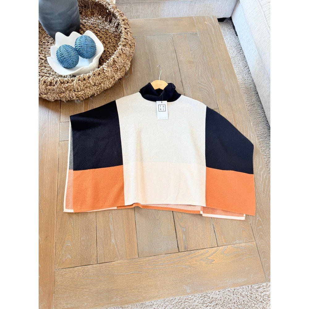 NWT THML Colorblock Poncho Women Black Cream Rust XS
